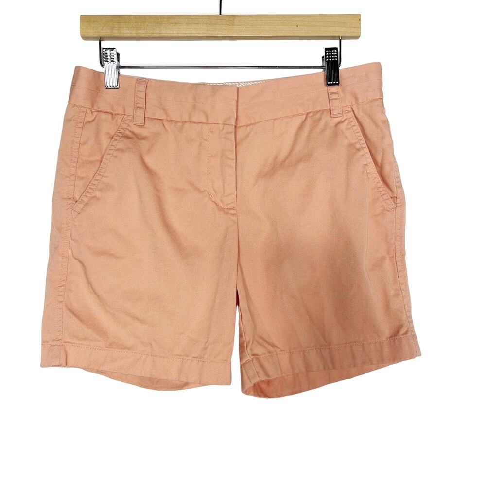 J Crew Womens 4 Peach Orange 7" Chino Shorts Broken In Cotton Flat Front Pockets